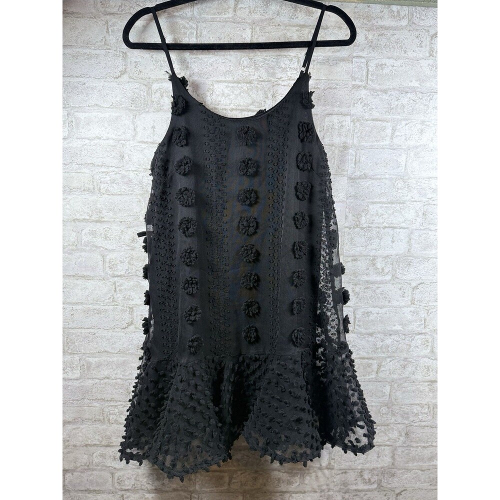 Entro Black Textured Mini Dress Swiss Dot Mesh Boho Babydoll Whimsygoth Small